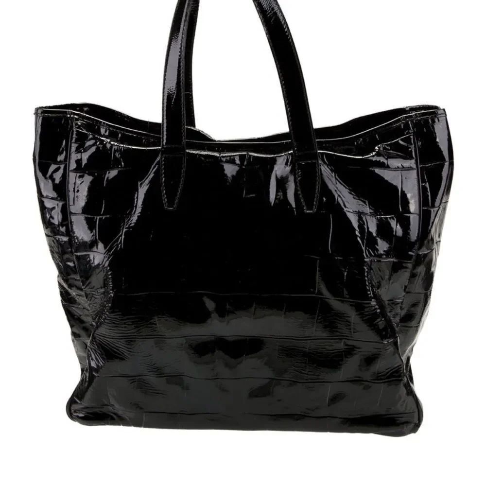 Yves Saint Laurent Rive Gauche Black Patent Leather Croc Embossed Raspail Tote - Picture 3 of 8